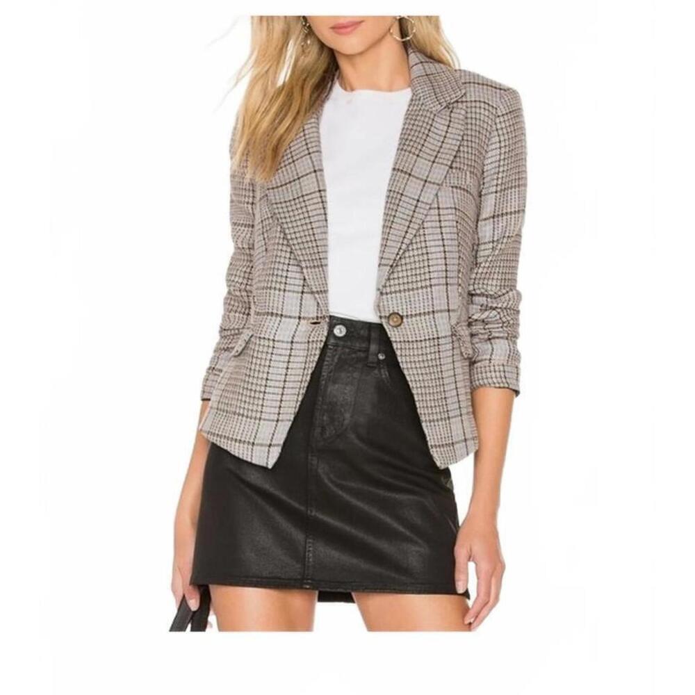 Free People Chess Plaid 100% Linen Plaid Blazer Size Medium